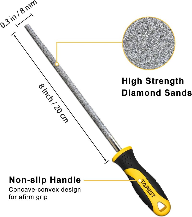 TARIST Diamond File Set, 3-Piece, 8-inch, Includes Flat/Half-Round/Round. For Sharpening Lawn Mower Blades, Garden Shears, Axe, Knife - Tool Sharpener for Metal, Tile, Ceramic, Glass, Stone and more - Image 4